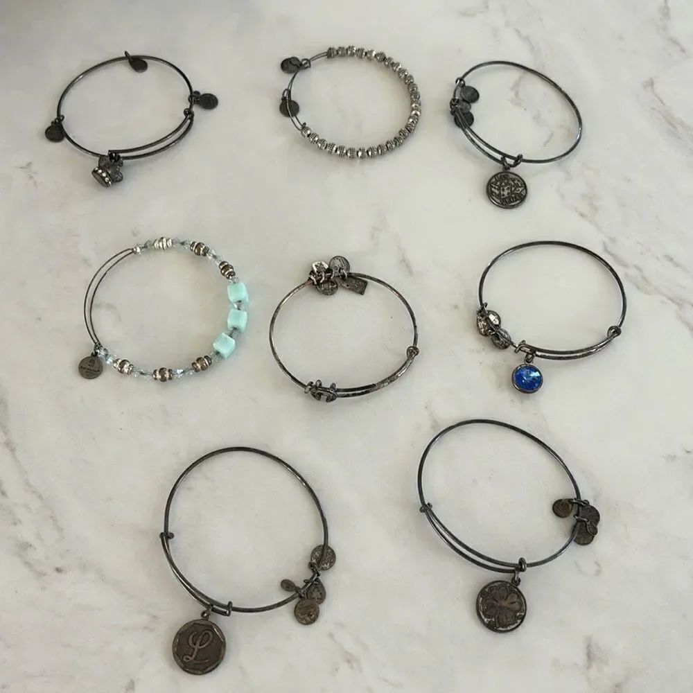 Alex & Ani - Set of 8 Charm Bracelets with Silver and /or Blue Accents